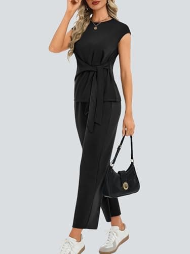 Casly Lamiit 2 Piece Sets for Women Summer Vacation Outfits Lounge Sets Teacher Outfits Clothing Set Tracksuit Black S - Thumbnail 3