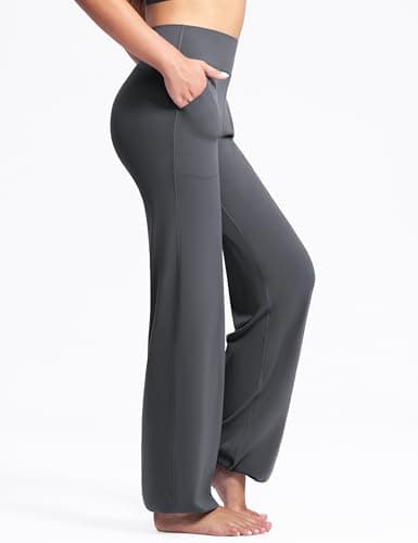 POSHDIVAH Women's Creamluxe Elastic Bottoms Straight Leg Sweatpants High Waisted Casual Pants Yoga Athletic Joggers with Pockets 29" Grey X-Large - Thumbnail 4