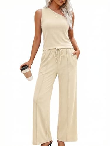 Casly Lamiit Summer Matching Sets Women Clothing 2 Piece Trendy Strapless tops Wide Leg Pants Set Lounge Wear 2026 Light Beige 2XL - Image 1