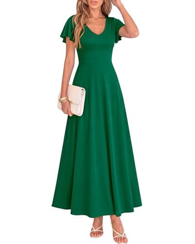 BTFBM Formal Dresses for Women Summer Outfits V Neck Ruffle Sleeve A Line Maxi Elegant Cocktail Wedding Guest Dress 2026(Green, Large) - Image 1