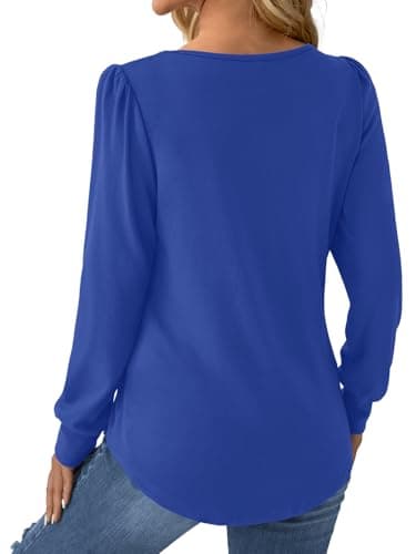 GKBK Women Long Sleeve Shirts Fall Tops Dressy Pleated Scooped Neck Tunic Tops for Leggings Royal Blue M - Thumbnail 5