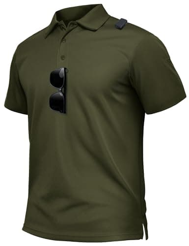 TACVASEN Polo Shirts for Men Dry Fit Short Sleeve Performance Collared Shirt Light UPF 50+ Tactical Work Golf Polos Army Green, M - Image 1