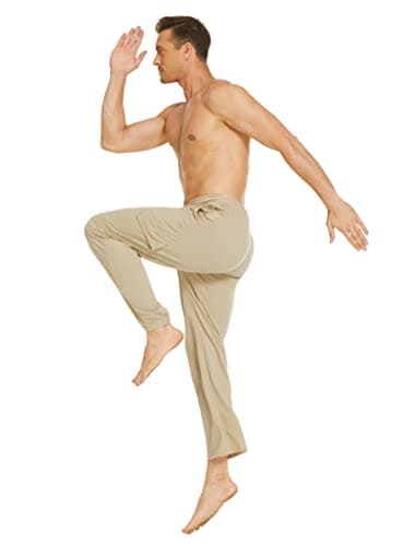 Deyeek Mens Lounge Pants with Pockets Straight Leg Cargo Sweatpants Gym Cargo Sweats for Men Baggy Cotton Yoga Sweatpants Khaki - Thumbnail 4