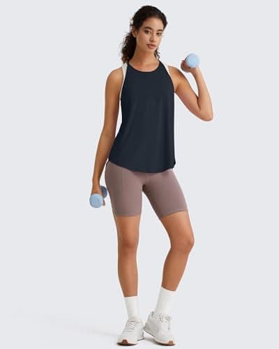 G4Free Yoga Tank Tops for Women Workout Racerback Athletic Tennis Pilates Tanks Gym Open Back Top (Navy,L) - Thumbnail 2