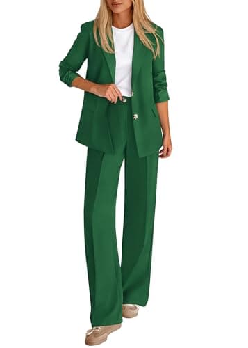 KIRUNDO Womens Suits 2 Piece Set Business Casual Blazer Jacket Wide Leg Dress Pants Suits Professional Work Office Outfits(Green, Medium) - Image 1
