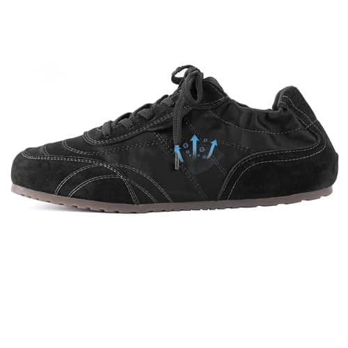 N.N.G Women Retro Suede Satin Sneakers Black Cushioned Insole 4-Way Breathable Casual Daily Walking Shoes Commuting Lightweight Comfort, Size 7.5 - Image 1