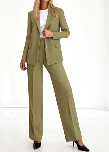 KIRUNDO Womens Suits 2 Piece Set Business Casual Blazer Jacket Wide Leg Dress Pants Suits Professional Work Office Outfits(Army Green, XX-Large) - Thumbnail 3
