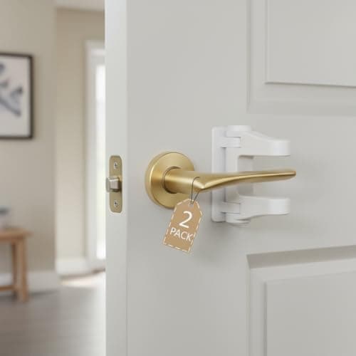 2-Pack Door Handle Baby Proof – Child Proof Door Lever Lock & Door Locks for Kids Safety, Stop Toddlers & Pets from Opening Doors – Easy One-Hand Use, No-Drill Adhesive – Fit Bath/Kitchen/Bedroom