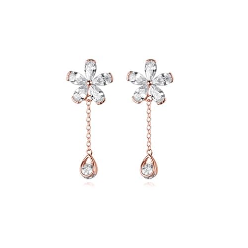 Reffeer Solid 925 Sterling Silver CZ Flower Cuff Earrings for Women Teen Flower Wrap Earrings Droplet Chain Earrings Cartilage Helix Earrings (C-Rose Gold) - Image 1