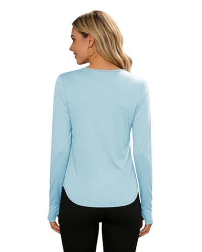 Womens Sun Shirts UPF 50+ Long Sleeve Sun Protection Clothing Moisture Wicking Dry Fit Golf Casual Athletic Running Beach Hiking Outdoor Tops Light Blue S - Thumbnail 4