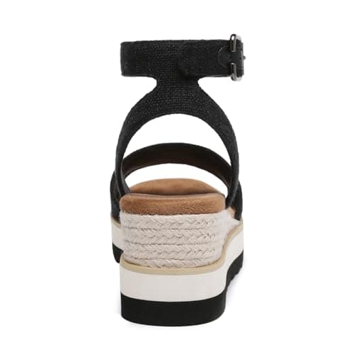 Athlefit Women's Platform Sandals Buckle Ankle Strap Open Toe Espadrille Black Wedge Sandals Size 7.5 - Thumbnail 5