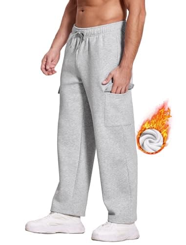 Deyeek Men's Sweatpants Fleece Lined Pants Men Cargo Sweatpants Wide Leg Jogger Sweatpants Baggy Lounge Pants with Pockets Grey - Thumbnail 5