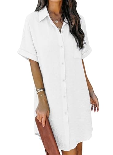 Magritta Womens Button Down Shirt Dress with Chest Pocket Swimsuit Coverup Oversized Fashion Versatile 2026 Summer Short Sleeve Beach Dress for Daily Wear 3XL - Image 1