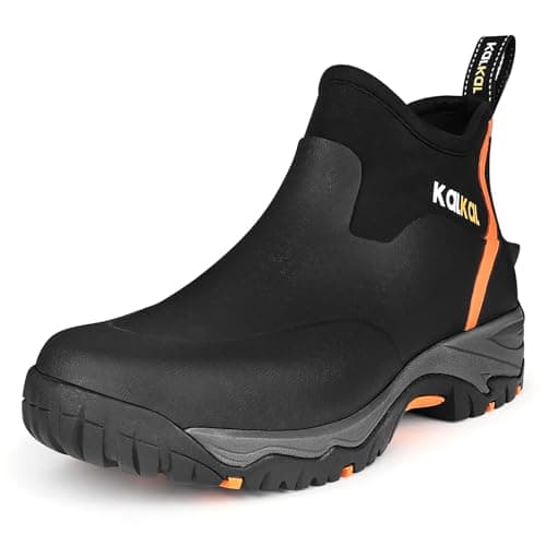 Kalkal Men's Rubber Boots, Waterproof Ankle Rain Boots, Insulated Working Booties with Comfortable Sports Sole, Outdoor Mud Boots for Yard Chore (Black,Size6) - Image 1