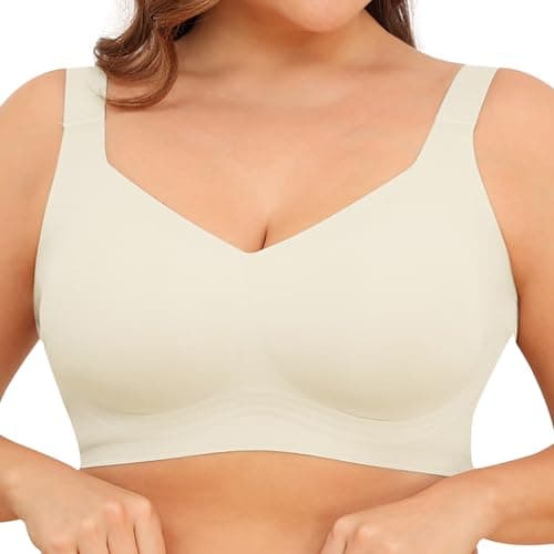 Xcutting Soft Sleep Wirefree Bras for Women Full Coverage No Underwire Wireless Bras Comfortable Sports Bras for Sagging Breasts Padded Plus Size Bra (Beige,X-Large) - Image 1