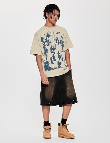 Vamtac Mens Oversized Graffiti Graphic Tees - Y2K Vintage T Shirts for Men Short Sleeve Summer Top Apricot XL - Thumbnail 4