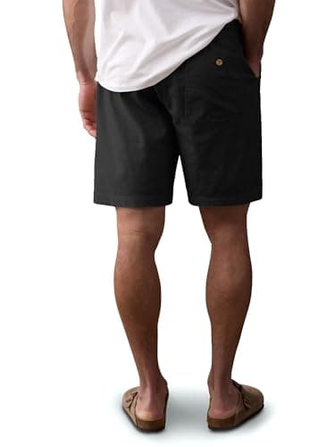 Comdecevis Mens Cotton Shorts 7 Inch Inseam Casual Elastic Waist Drawstring Short Summer Beach Shorts for Men Black S - Thumbnail 4