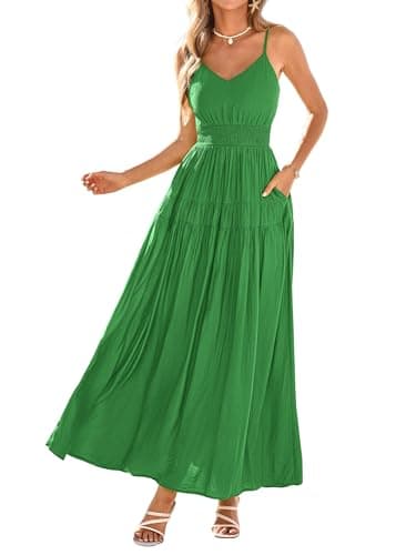 KIRUNDO Maxi Dresses for Women 2026 Summer Sleeveless Spaghetti Strap Long Flowy Beach Vacation Dress Boho A Line Sundress Green - Image 1