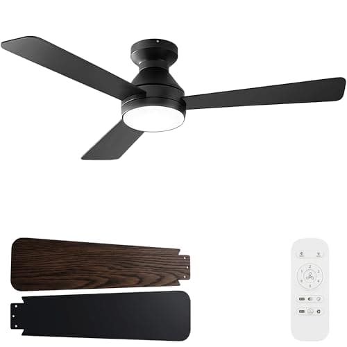 KXTVBR Ceiling Fan with Light, 42 Inch Low Profile Flush Mount Ceiling Fan with Remote, 3CCT, 6 Speed Noiseless, Dimmable, Reversible for Living Room, Bedroom - Image 1