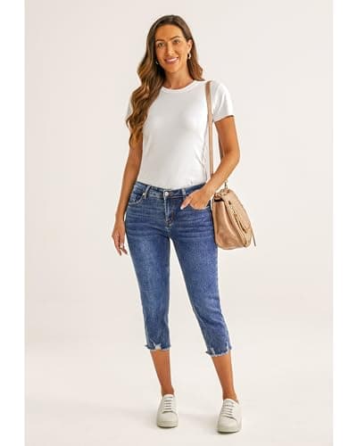 luvamia Jean Capri Pants for Women High Waisted Ripped Skinny Jeans for Women Trendy Stretch Y2K Jeans Blue Jeans Pantalones para Mujer Cute Outfits Vintage Blue Medium Fit Size 8 / Size 10 - Thumbnail 5