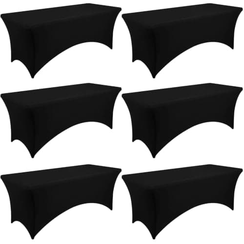Moosfor Spandex Elastic Fitted 6FT Rectangle Tablecloth 6 Pack, Stretch Washable Reusable Table Cover for Outdoor Picnic, Dining, Wedding, Banquet & Party Events (Black, 72Lx30Wx30H Inch) - Image 1