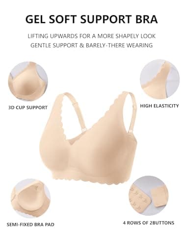 COCOMARTS Jelly Bras for Women No Underwire Scalloped Push Up Seamless Full Coverage Plunge Bralettes Wireless Tshirt Bras Nude X-Large - Thumbnail 5