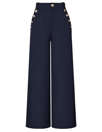 GRACE KARIN Wide Leg Pants Woman Teacher Outfits 2026 High Waist Pants for Work Buttons Straight Leg Trousers Navy Blue L - Image 1