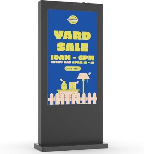 65 Inch 4K Outdoor Digital Signage, IP66 5000 Nits Auto-Brightness Adjustment Floor Standing Kiosk, CMS/WiFi/HDMI/USB Input, Multifunctional Advertising Display for Business Advertisement