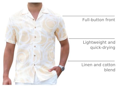 Damipow Linen Shirts for Men Hawaiian Shirt Short Sleeve Button Down Beach Vacation Shirt,Khaki,2XL - Thumbnail 4