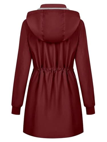 PITINAN Rain Jacket Womens Waterproof with Hood Rain Coats For Adults Women Lightweight Waterproof Rain Jacket For Women Wine Red XL - Thumbnail 2