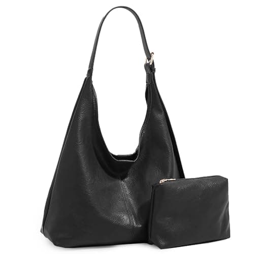 MaijjLyn Hobo Bags for Women Tote Bag Retro PU Leather Shoulder Handbags Slouchy Crossbody Hobo Purses with Coin Purse 2PCS Black - Image 1