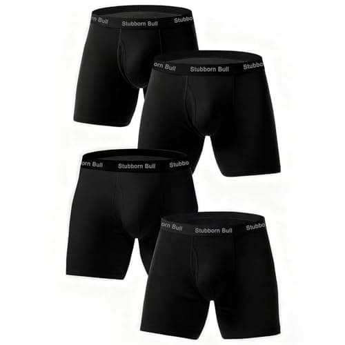 Stubborn Bull Men's Black Cotton Boxer Briefs, 4-Pack Breathable Moisture Wicking Soft Daily Underwear (US, Alpha, Large, Regular, Regular, black) - Image 1