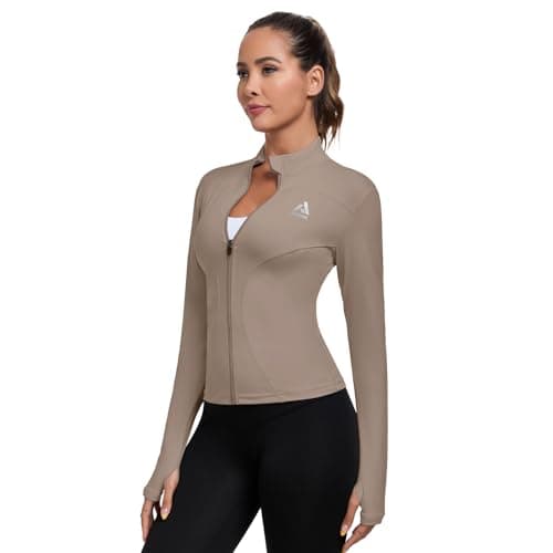 AURVAE Women's Workout Jacket, Womens Cropped Lightweight Running Jackets, Zip Slim Fit Athletic Tops for Gym, Yoga, Jogging (Medium, Lunar-Rock) - Image 1