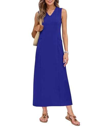 MISFAY Women Summer Casual Sleeveless Maxi Dress 2026 Loose Split Wrinkle-Free Beach Travel Vacation Long Sundress(Royal Blue,XL) - Image 1
