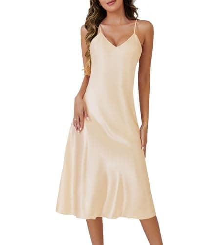 ETOSELL Silk Nightgown for Women Long Satin Sleep Slip Dress Silky Night Dress V Neck Chemise Nightie Soft Nightwear Champagne - Image 1