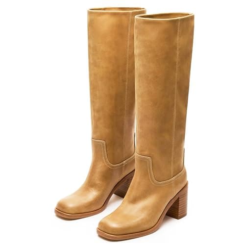 heelchic Banana Boots for Women Knee High Campus Boots Square Toe Chunky Heel Tall Boots Long Fall Boots,6.5 - Image 1