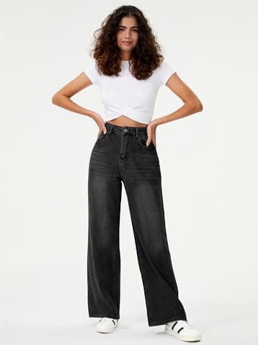 HDLTE Women's High Waist Baggy Boyfriend Jeans - Wide Leg Loose Denim Pants with Pockets(Grey,Medium) - Thumbnail 5