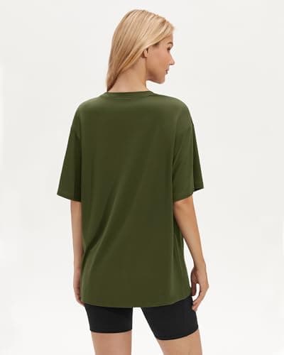 Stelle T Shirts for Women Crew Neck Short Sleeve Summer Tops Loose Fit Soft Basic Tee Shirt Olive Green X-Large - Thumbnail 2