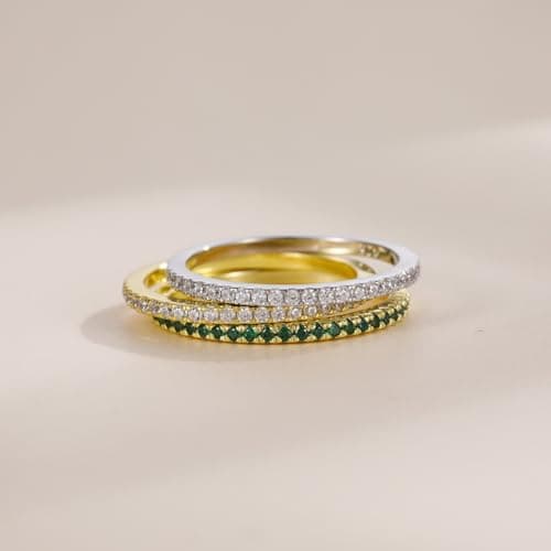 EAMTI 1.5mm Wedding Bands for Women Sterling Silver Half Eternity Stackable Ring 14K Gold Plated CZ Stones Rings Size 10 - Thumbnail 3