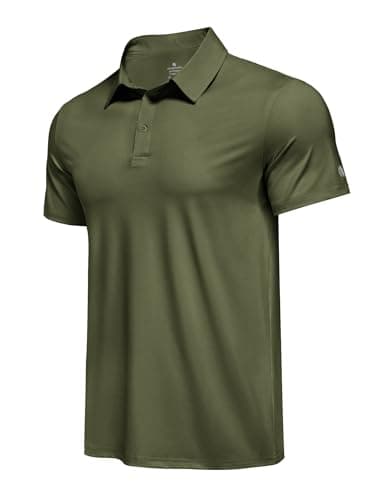 PINSPARK Mens Polo Shirt Performance Moisture Wicking Polo Shirts for Men UPF 50 Golf Shirts Quick Dry Casual Collared Shirt Army Green - Image 1