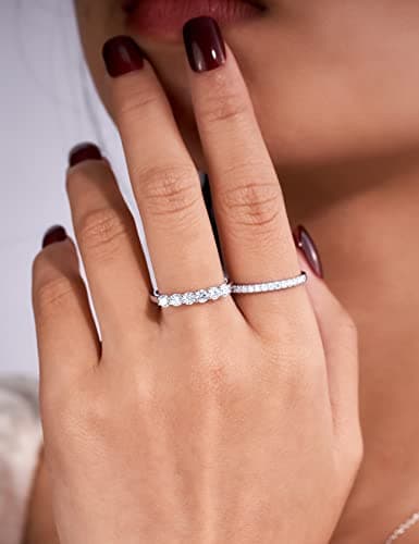 IMOLOVE Moissanite Wedding Band for Women, 6 Stone D Color VVS1 Moissanite Eternity Rings, Stackable Promise Ring for Engagement, Anniversary, Proposal Size 6.5 - Thumbnail 6