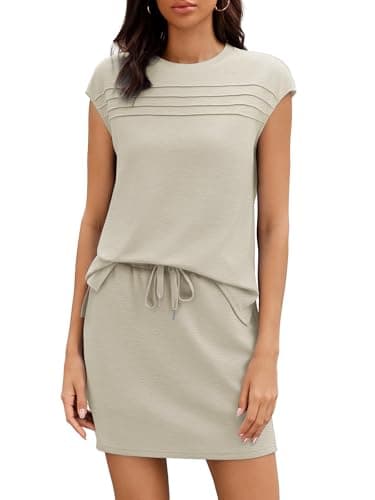 Casly Lamiit Two Piece Sets for Women Summer Tennis Dresses Shorts Golf Cruise Outfits Comfy Active Wear Workout Set with Pockets Going Out Dark Beige XL - Image 1