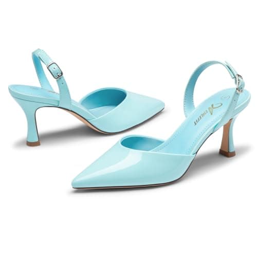 Athlefit Women's Kitten Heels Closed Toe Pumps Shoes Baby Blue Size 9 - Thumbnail 6