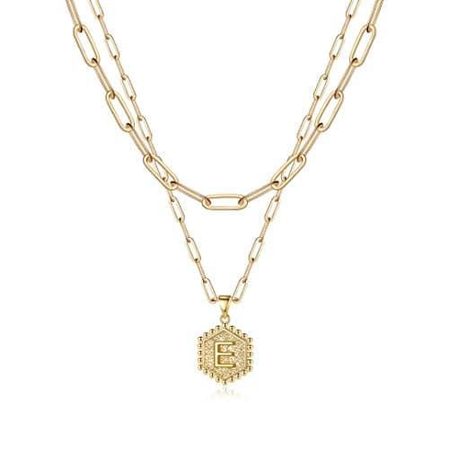 M MOOHAM Dainty Layering Initial Necklaces for Women -Statement Necklace 14K-Gold-Plated Initial E Necklace 14K-Gold-Plated Layered Necklaces for Women - Image 1
