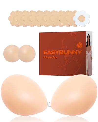 Easybunny Silicone Adhesive Bra Strapless Invisible Push Up Ultra-Sticky Reusable for Backless Dress with Pasties Kit - Image 1