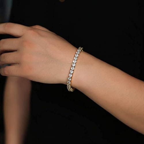Gemsme 4mm Tennis Bracelets for Women - 4mm Round Cut Cubic Zirconia with 18K Gold Plated, Classic Diamond Tennis Bracelet for Women/Men,Size 8.5 inch - Thumbnail 6