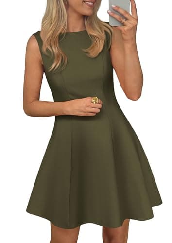 PRETTYGARDEN Cocktail Dresses for Women 2026 Summer Formal Boat Neck A Line Spring Elegant Graduation Party Mini Dress (Army Green,Small) - Image 1