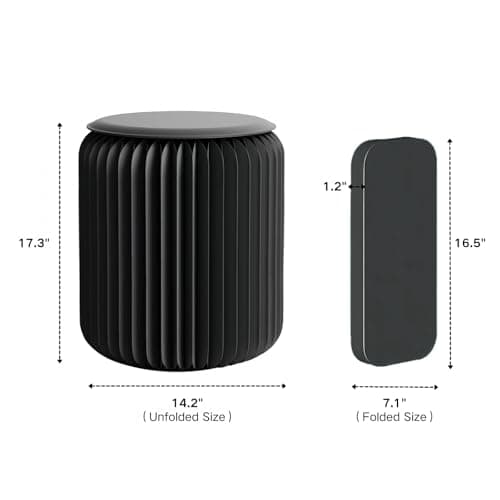 NOONTIDE Folding Stool - 17Inch Home Furniture 660lb Load Capacity Foldable Paper Stool - Eco-Friendly Kraft Paper Honeycomb Design,Foldable to 1.2",Modern Minimalist Stool for Living Room(Black) - Thumbnail 2