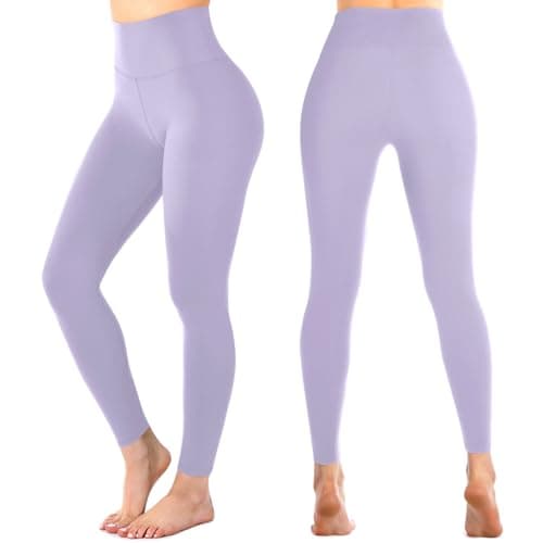Leafigure High Waisted Leggings for Women- Soft No See-Through Yoga Pants for Gym Workout Running Lavender LXL - Thumbnail 4
