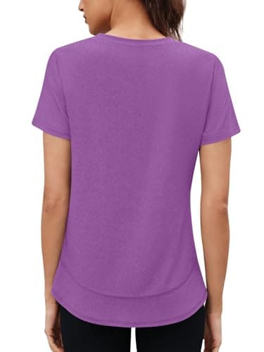 3rd hill Womens Workout Tops Short Sleeve Crewneck Sports Yoga Running Shirts Quick Dry Outfits Purple XL - Thumbnail 6